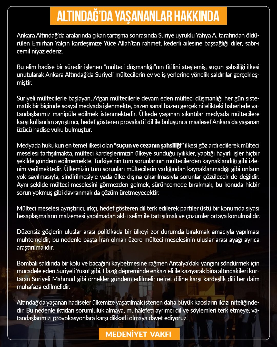 ALTINDAĞ'DA YAŞANAN HADİSELER HAKKINDA